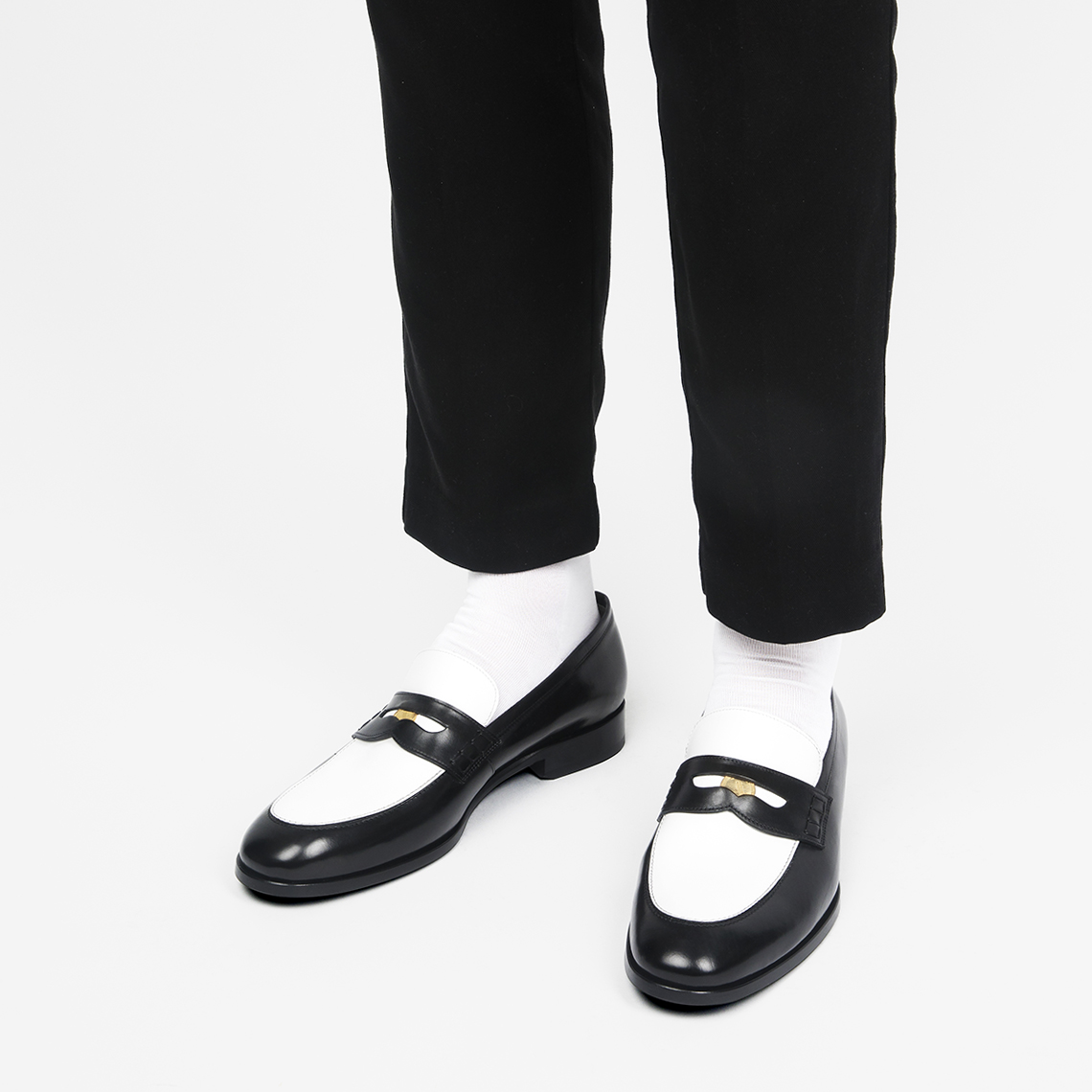 Wade Penny Loafers polished black and white calfskin leather Archels
